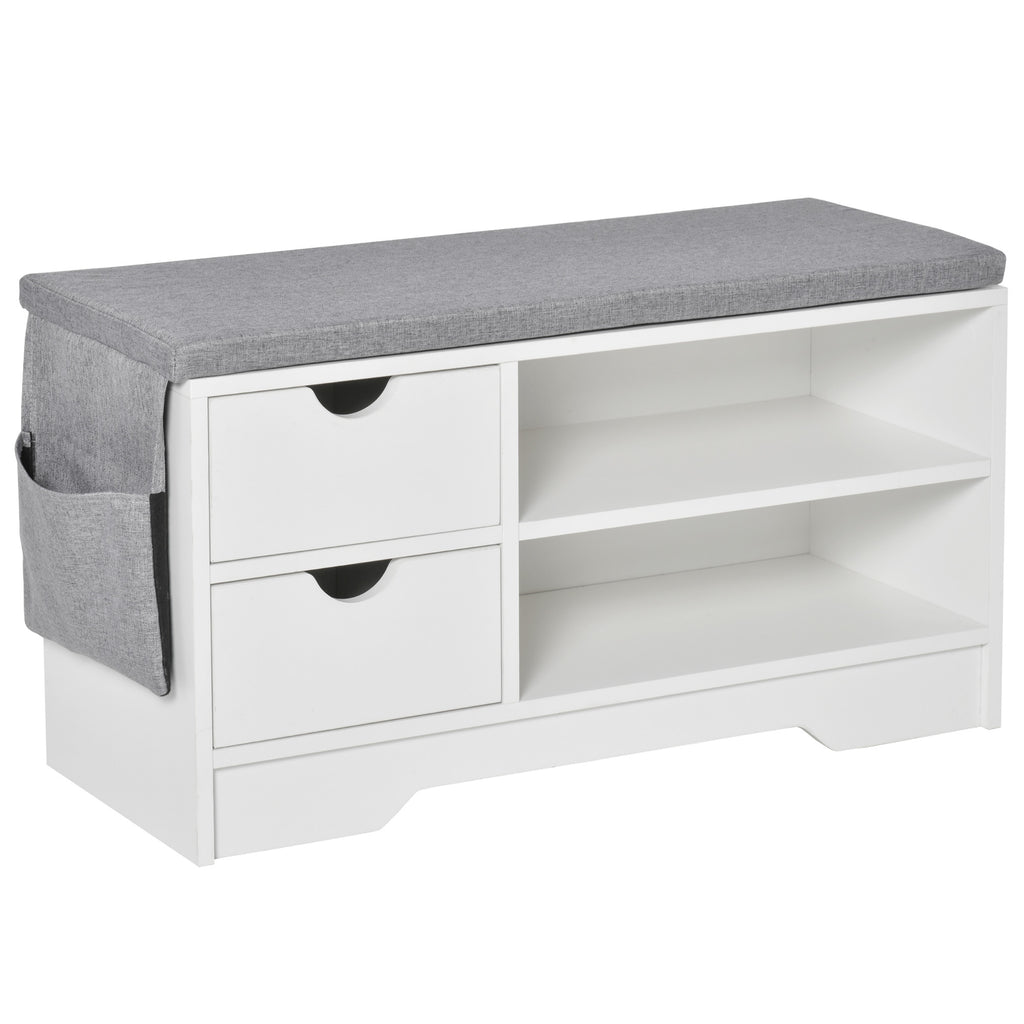 HOMCOM Schuhbank und Schuhschrank mit Sitzkissen Grau 2 Regale und 2 Schubladen MDF 80,5 x 30,5 x 43,5 cm Grau und Weiß