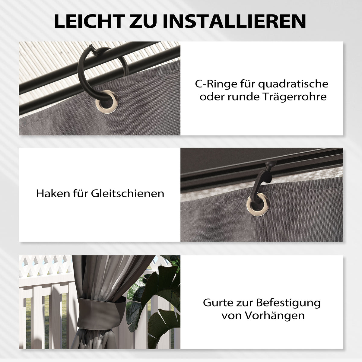Outsunny Pavillon-Seitenwände, 4 Seitenwand-Paneele für Gartenpavillon, mit Reißverschluss, 3 x 4 m Pavillon, Dunkelgrau
