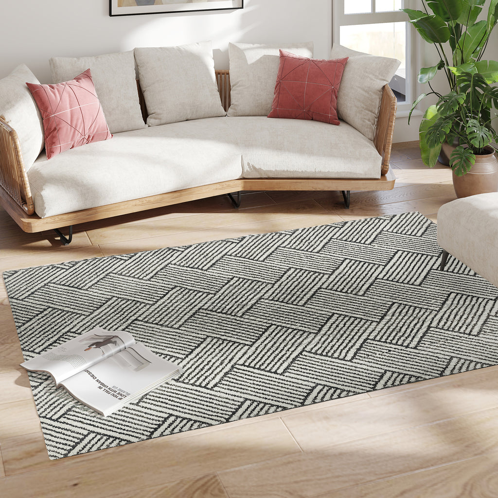 HOMCOM Teppich Wohnzimmer 170 x 120 cm Kurzflor maschinenwaschbar hypoallergen für Wohnzimmer, Schlafzimmer, Büro, hellgrau