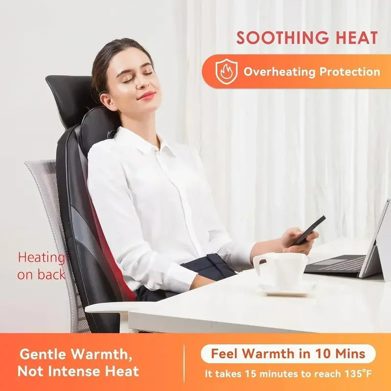 Snailax Heated Shiatsu Massage Cushion – Kneading Back and Seat Pad for Home or Office Use