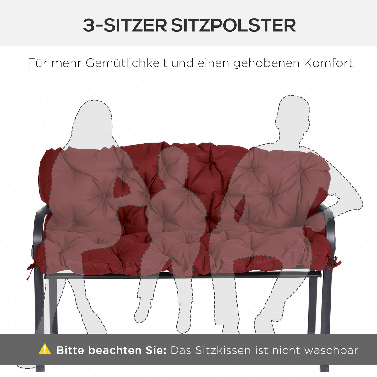 Outsunny Sitzpolster für Bänke, Bankpolster mit Befestigungsbändern, für bis zu 3 Personen, dicke Schaumstoff-Füllung, Sitzpolste