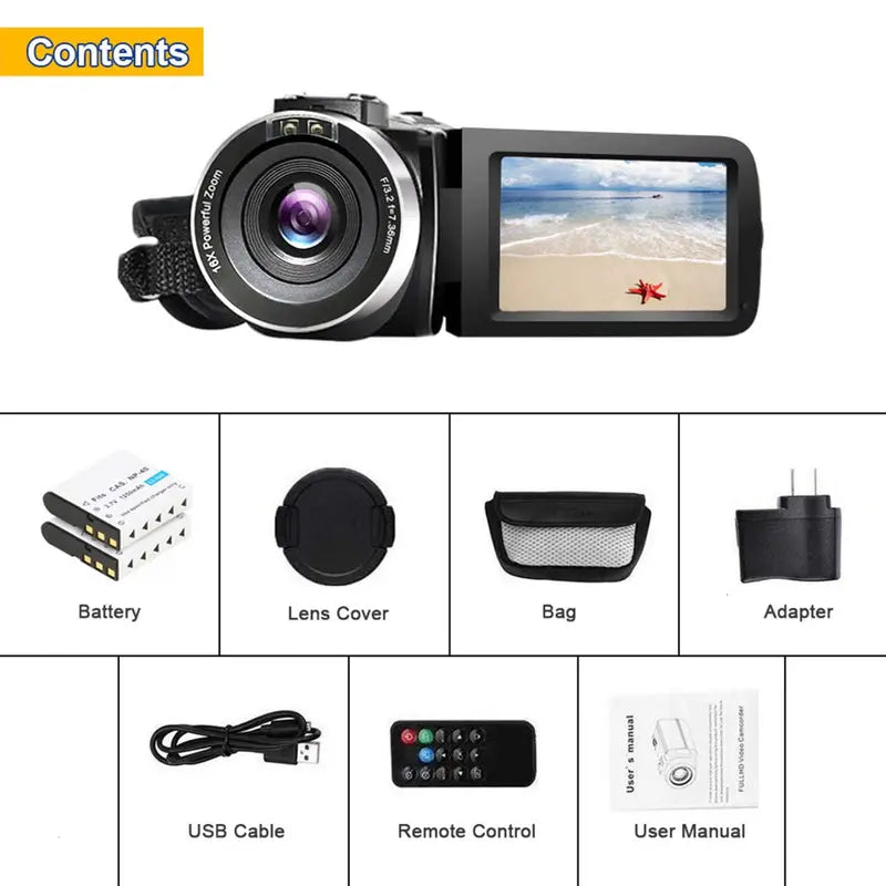 Yixinxin Digital Video Camera Camcorder Full HD 2.7K 30FPS 30MP IR Night Vision