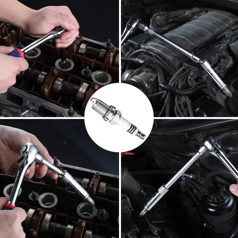 WORKPRO Magnetic Swivel Spark Plug Socket Set – 3-Pc Thin-Wall 14mm + 6″ & 10″ Extensions