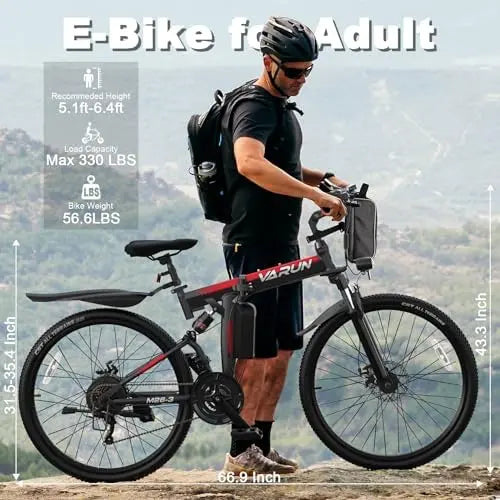 VARUN 750W Electric Bike – Foldable for Adults, 48V Battery, 20+ MPH, 50 Mile Range, 21-Speed Gears, Dual Hydraulic Suspension