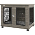PawHut Hundebox mit Liegekissen, bis 20kg/50cm Körperlänge, Metall, 80x56x63cm, Grau/Holzdekor