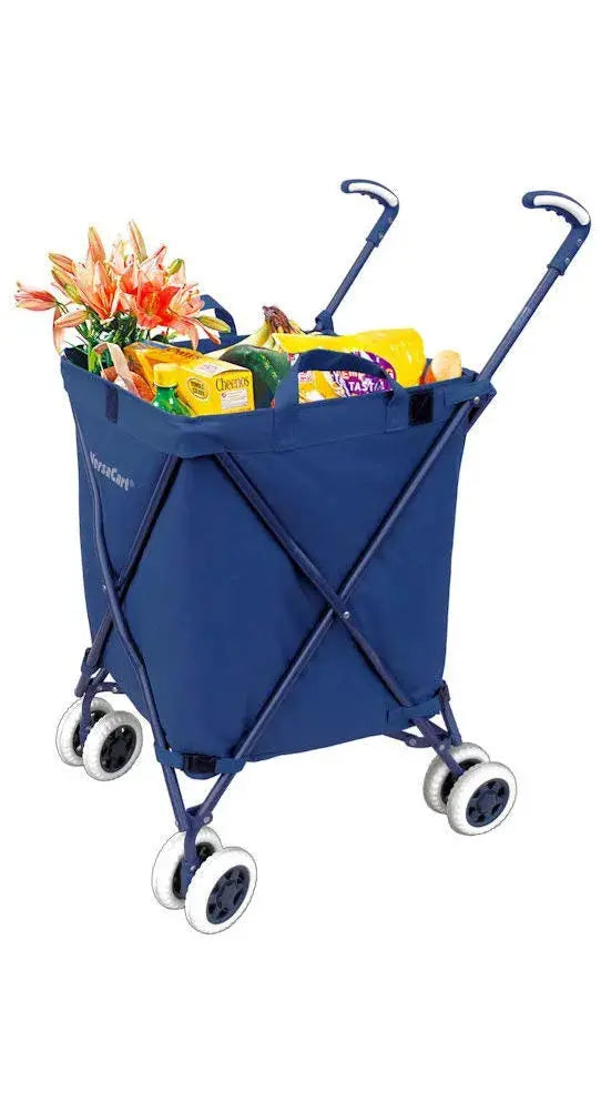 VersaCart Folding Utility Shopping Cart – Navy Blue, Water-Resistant Heavy-Duty Canvas, 120-Lb Capacity