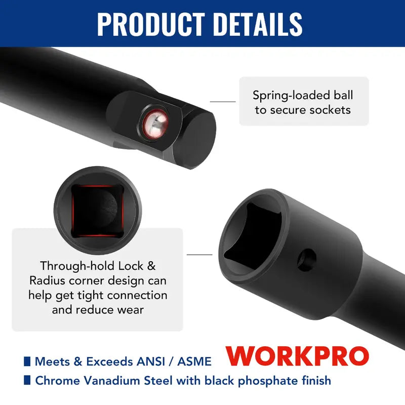 WORKPRO 18-Piece Drive Tool Accessory Collection – Universal Bits, Adapters & Extensions