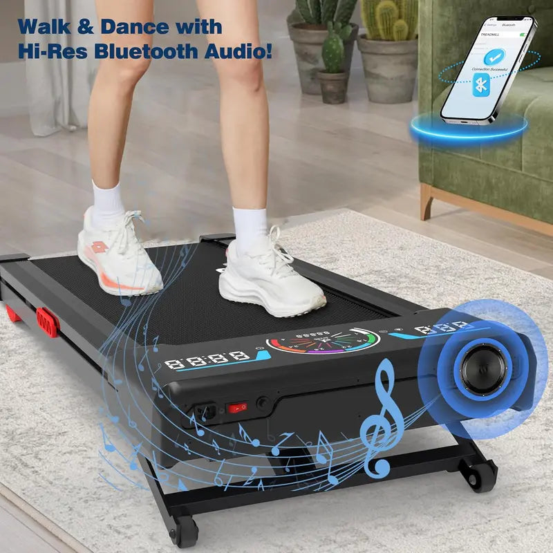 Walking Pad Treadmill – Under-Desk Compact Model with 12% Auto Incline, RGB Display & Bluetooth Speaker