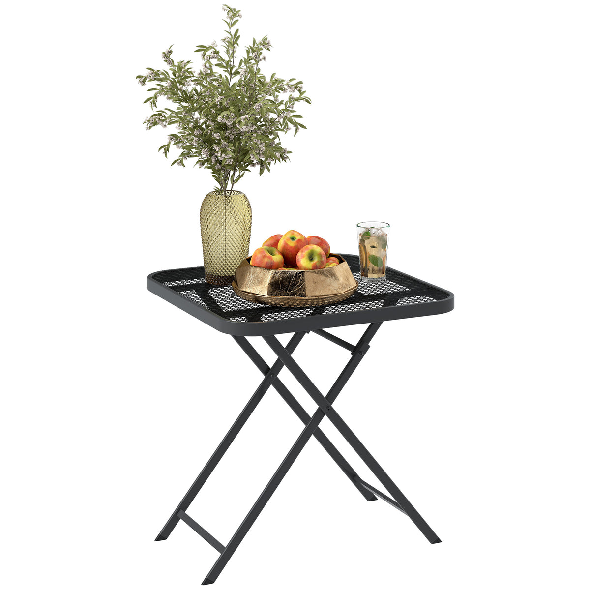 Outsunny Gartentisch klappbar 70 x70 cm, Wetterfest Balkontisch Klapptisch mit Ausschnitt-Design quadrarisch Schwarz