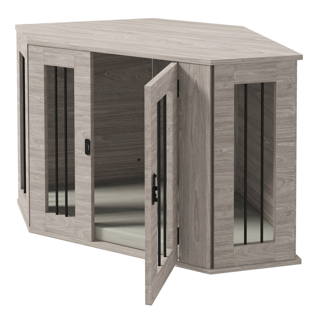 PawHut Hundebox, Hundekäfig, Eckdesign, inkl. Verriegelung, 1 Liegekissen, 104 x 55 x 63 cm, Braun