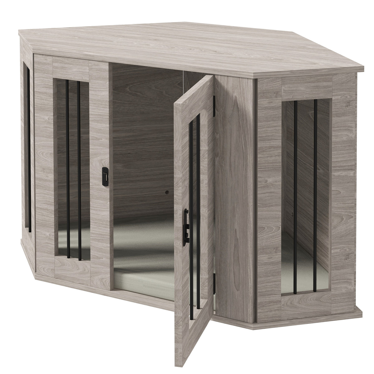 PawHut Hundebox, Hundekäfig, Eckdesign, inkl. Verriegelung, 1 Liegekissen, 104 x 55 x 63 cm, Braun