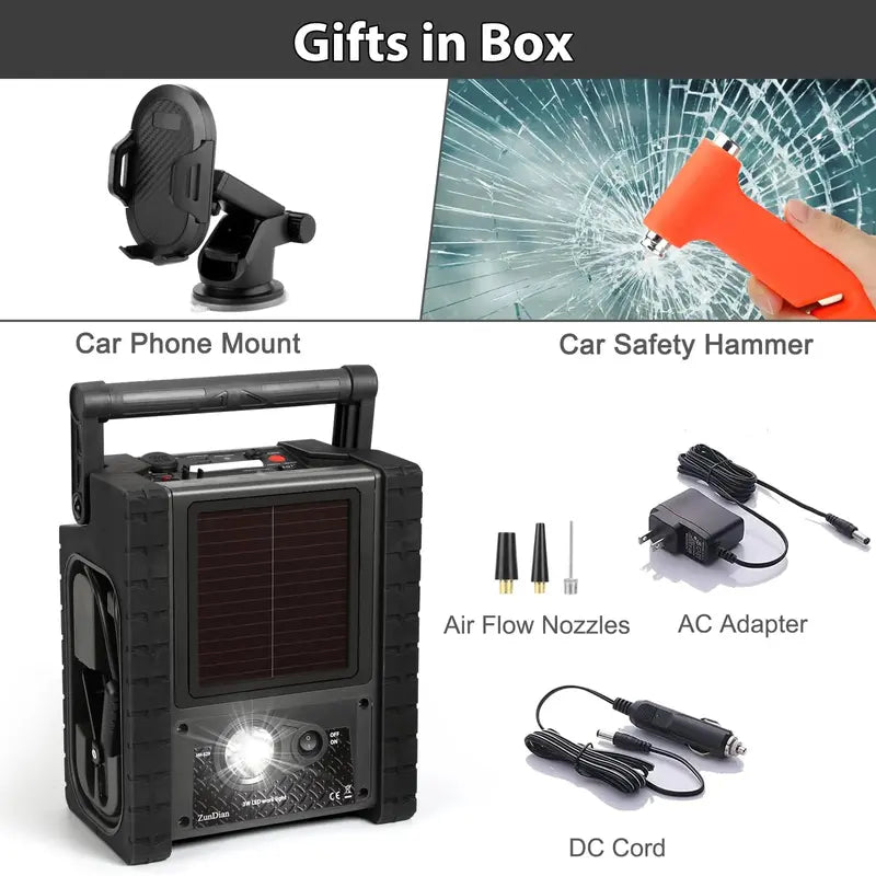 ZD-529 All-in-One Portable Power Station – 400W Inverter, 260 PSI Air Compressor, Jump Starter & 12V Charger with Dual AC/DC/USB Outputs