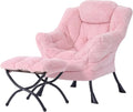 Welnow Compact Lazy Chair with Ottoman – Dark Grey Accent Armchair with Side Pocket & Footrest