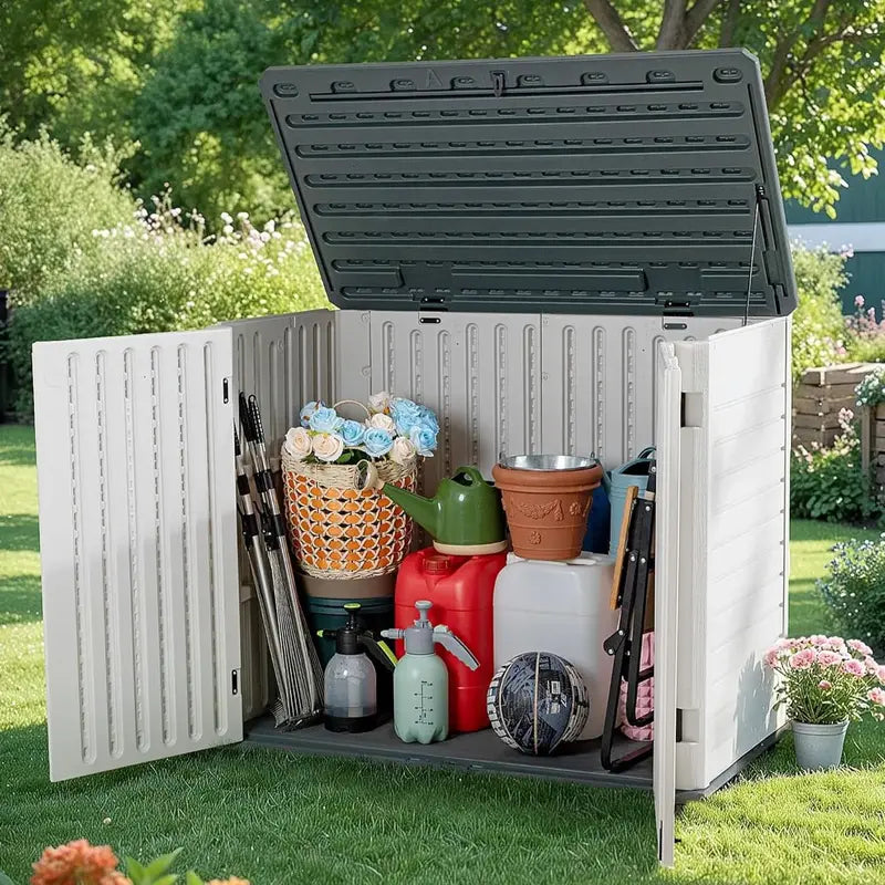 Weatherproof Horizontal Resin Outdoor Storage Shed for Tools and Garden Gear