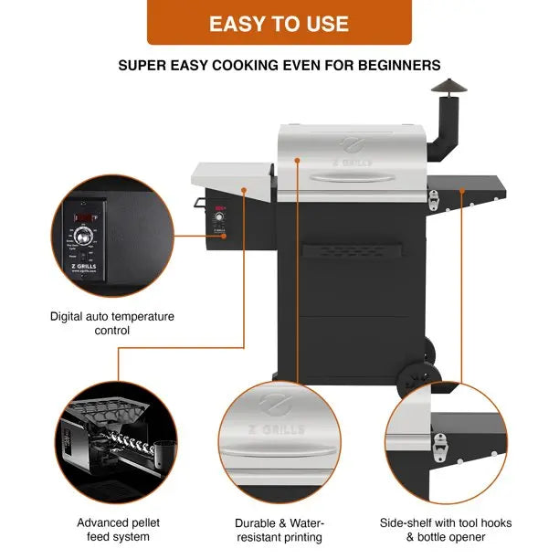 Z GRILLS ZPG-6002E 573inch Wood Pellet Grill and Smoker 6-in-1 BBQ Stainless Steel