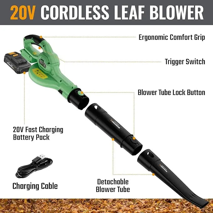 WORKPROX 20V High-Performance Cordless Leaf Blower – 138 MPH Air Speed, 170 CFM, USB-C Charging
