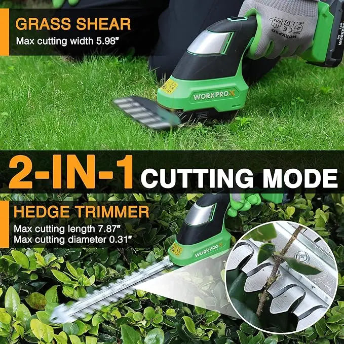 WORKPROX 20V 2-in-1 Cordless Grass Shear & Shrub Trimmer – Compact, Lightweight Landscape Tool
