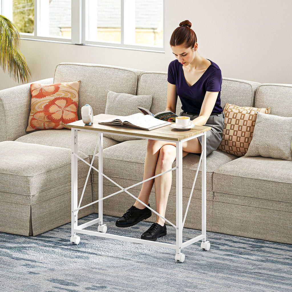 HOMCOM Klappbarer Computertisch 80 x 40 cm auf Rollen für Homeoffice, Schlafzimmer, kleine Räume, Eiche