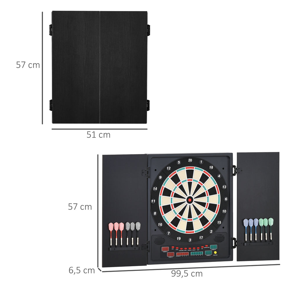 HOMCOM Elektronische Dart-set mit Tür Dartboard Dartscheibe mit automatischer Wertung Soundeffekte 12 Darts 27 Spiele und 202 Trefferoptionen für 8 Spieler 57 x 51 x 6,5 cm