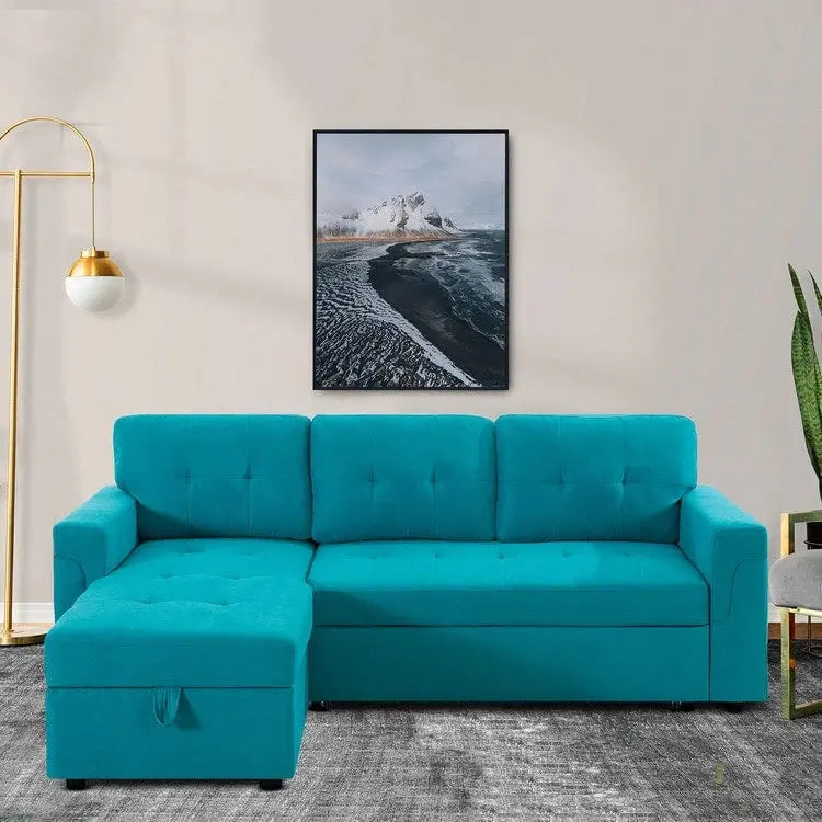 Reversible L-Shaped Sectional – Pull-Out Sleeper, Hidden Chaise Storage & Reinforced Legs