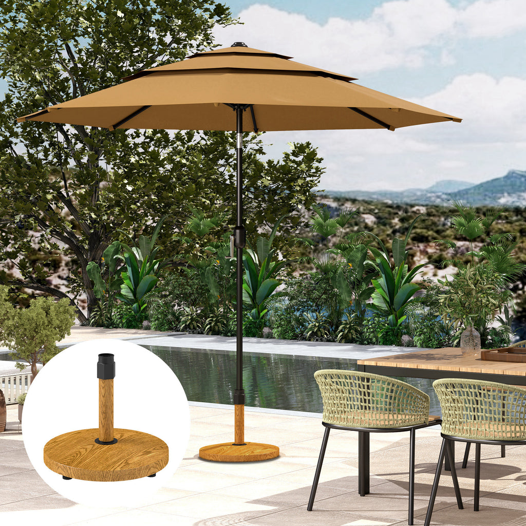 Outsunny Gartenschirmständer, Sonnenschirmbasis Verstellbare Fußpads Basis für Gartenschirm, Metall, Beton, Naturholz