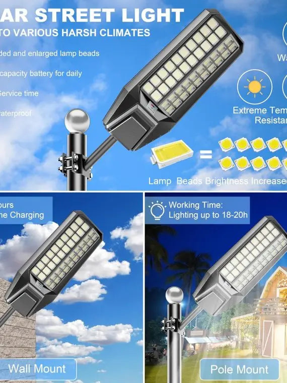 SolarBright 8000W Solar Street Light 2-Pack, 600000 Lumens, Dusk-to-Dawn, Waterproof, Energy-Efficient, 3-Year Warranty