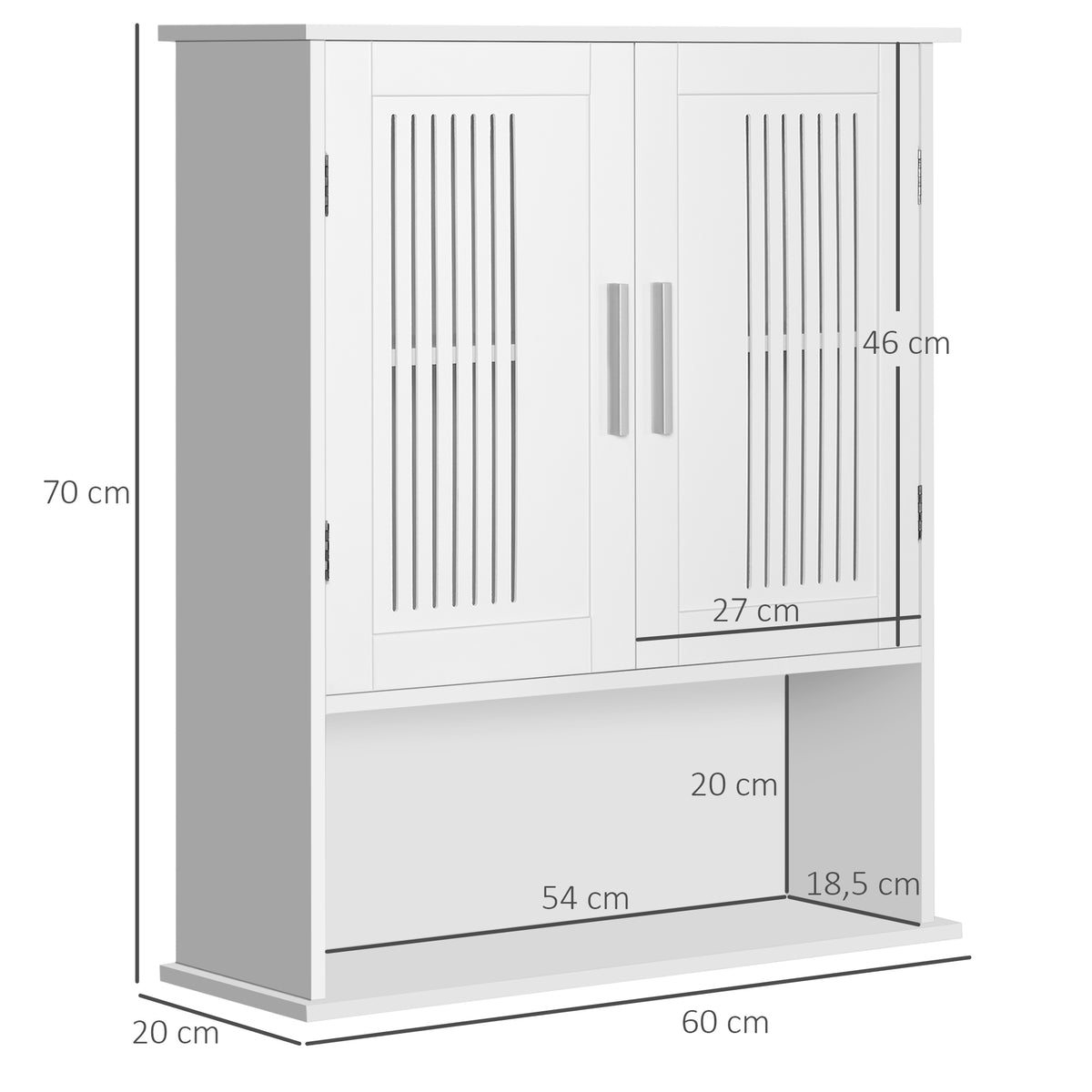 kleankin Wandhängeschrank, Badezimmerschrank mit verstellbarem Regal, Doppeltür und offenes Regal, 60 x 20 x 70 cm, Weiß
