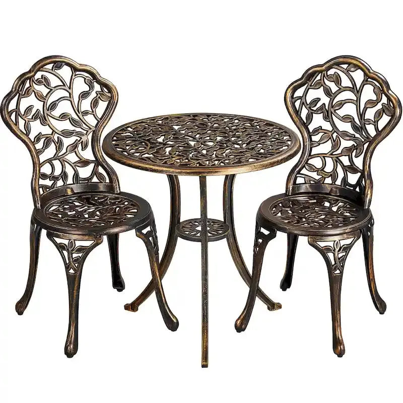 Yaheetech 3-Piece Aluminum Bistro Set – Antique-Finish Patio Chairs + Table