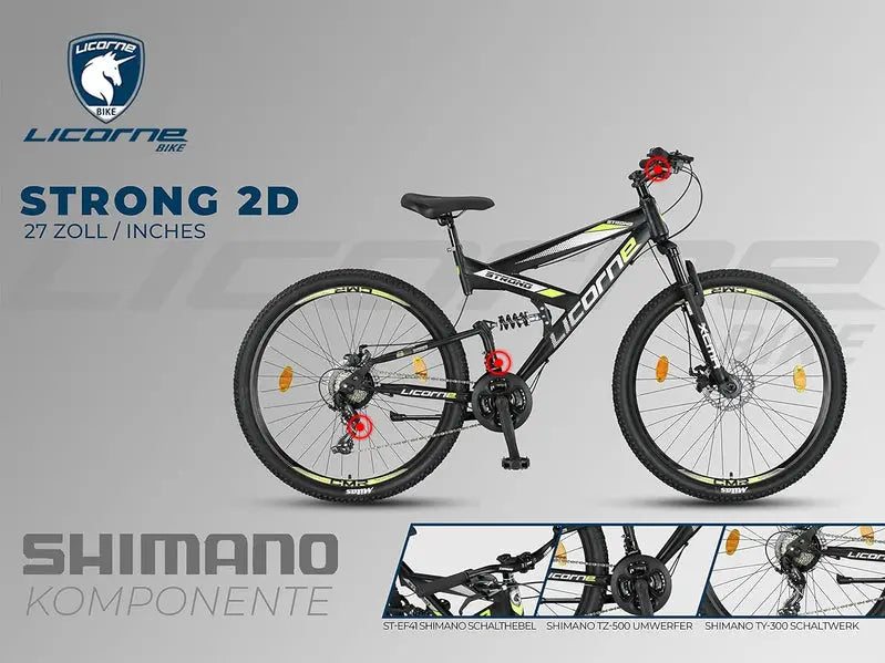 Licorne Bike Strong 2D Premium Hardtail Mountain Bike – Aluminum Frame, 21-Speed Drivetrain