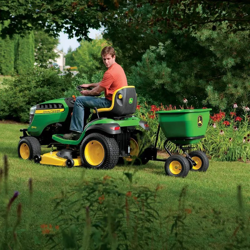 John Deere 175 lb Tow-Behind Broadcast Spreader – Rustproof Poly Hopper, Universal Compatibility