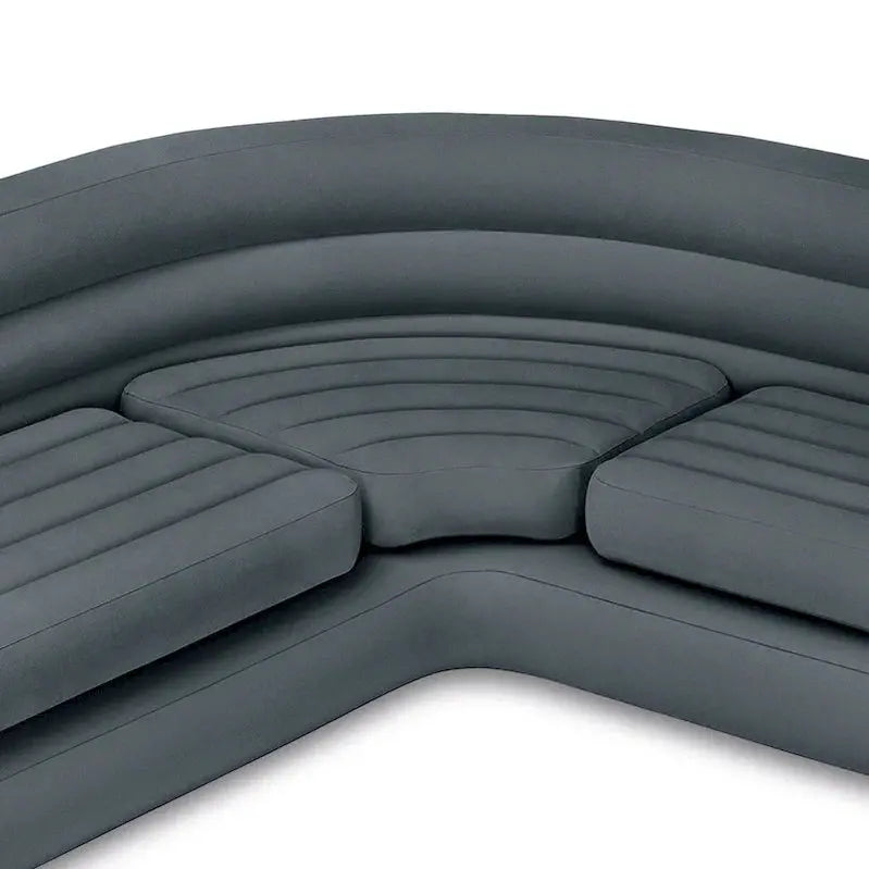 Intex Inflatable L-Shaped Corner Lounge Sofa – Gray, 2-Pack with Built-in Cup Holders