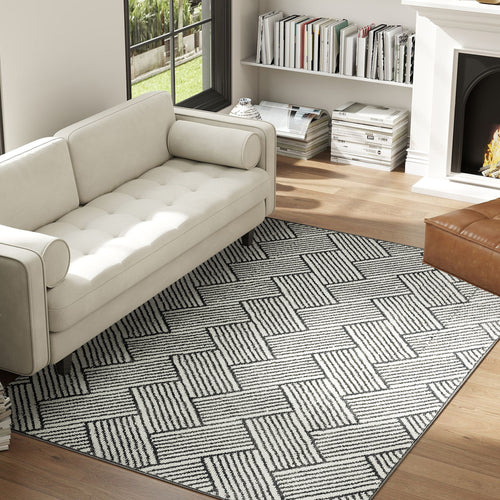 HOMCOM Teppich Wohnzimmer 170 x 120 cm Kurzflor maschinenwaschbar hypoallergen für Wohnzimmer, Schlafzimmer, Büro, hellgrau