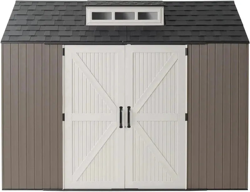 Rubbermaid Resin Garden Shed with Floor – 2.13 m × 2.13 m, Weather-Resistant Grey Storage Unit for Tools & Equipment