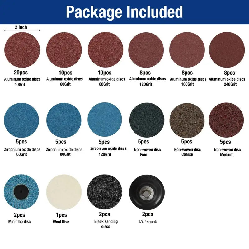 WORKPRO Sanding Disc Kit – 101-Piece 2-Inch Assortment with 1/4-Inch Holder