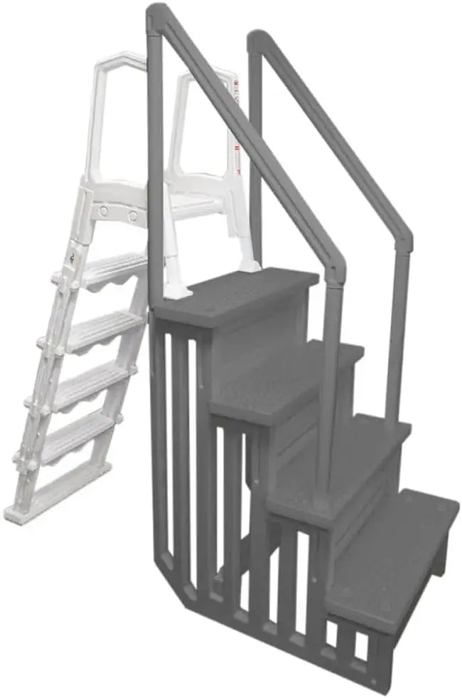 Select Anti-Slip In-Pool Steps – Gray, Deck-Mountable for 48–54″ Above-Ground Pools, 300-Lb Capacity