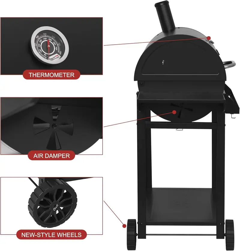 Royal Gourmet CC1830T 30-Inch Barrel Charcoal Grill with Warming Rack & Front Storage Basket – 627 Sq. In. Black BBQ for Outdoor Parties