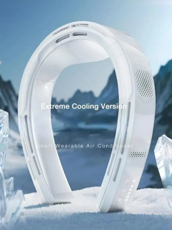 Wearable Cooler: AI-Controlled Portable Neck Fan with Full-Body Cooling – White