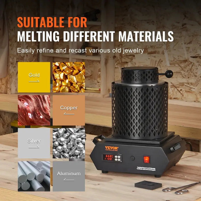 SKYSHALO Electric Gold Melting Furnace 1+3KG, 1350W, 1150? with Digital Control for Jewelry & Metal Casting