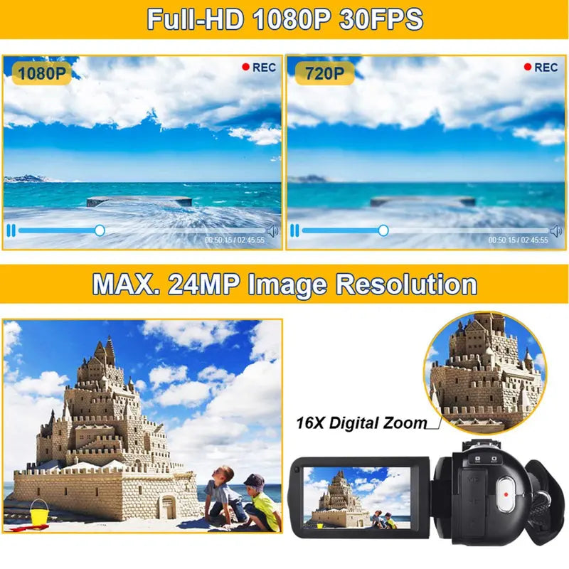 Yixinxin Digital Video Camera Camcorder Full HD 2.7K 30FPS 30MP IR Night Vision