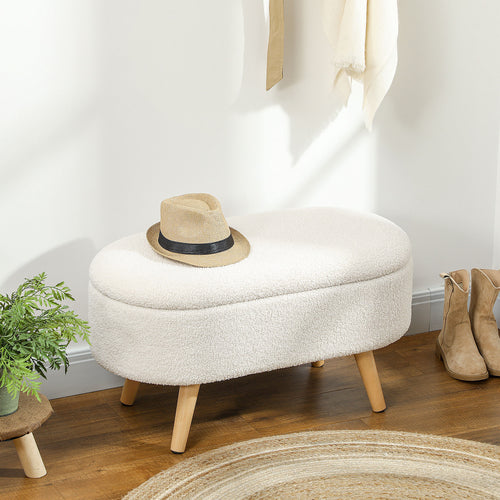 HOMCOM Sitzbank mit Stauraum und Deckel, Fußhocker für Flur, Wohnzimmer, Schlafzimmer, Holz, Stoffbezug, Weiß