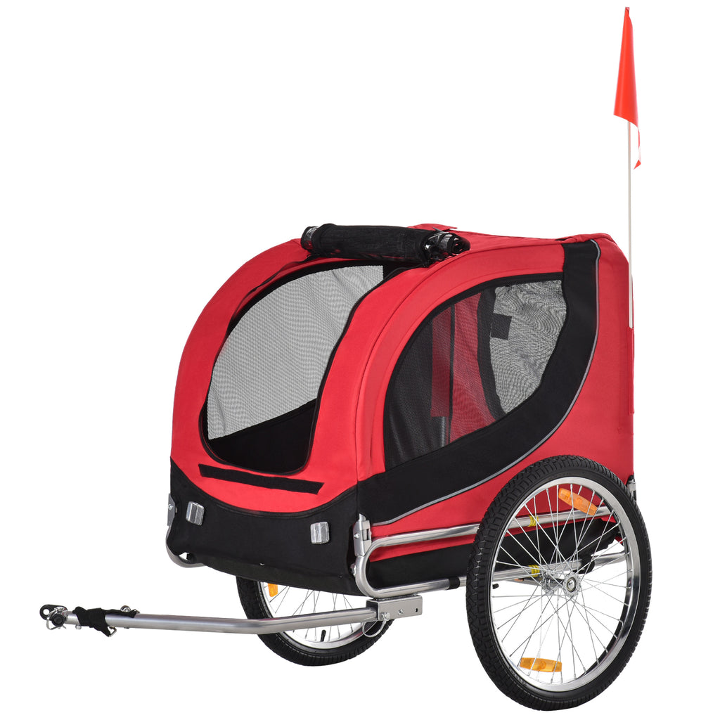 PawHut Fahrradanhänger Hundeanhänger bis 20 kg mit Universalkupplung Stahl Rot+Schwarz