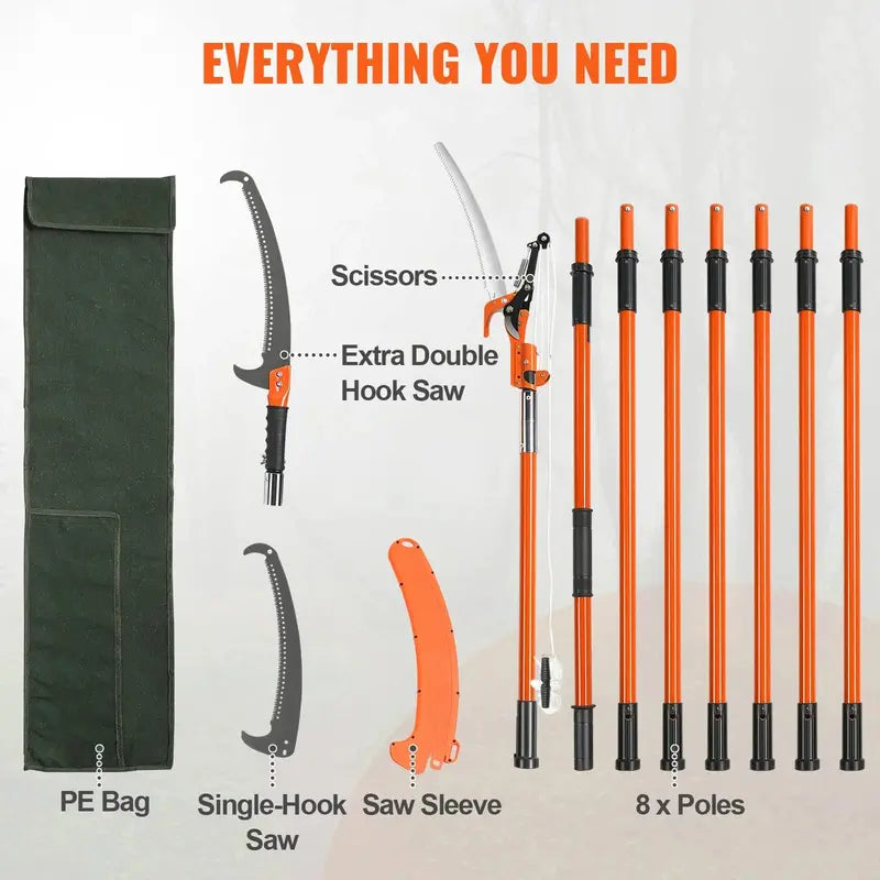 VEVOR Manual Pole Saw, 7.3-27 ft Extendable Tree Pruner with Durable Carbon Steel Blade