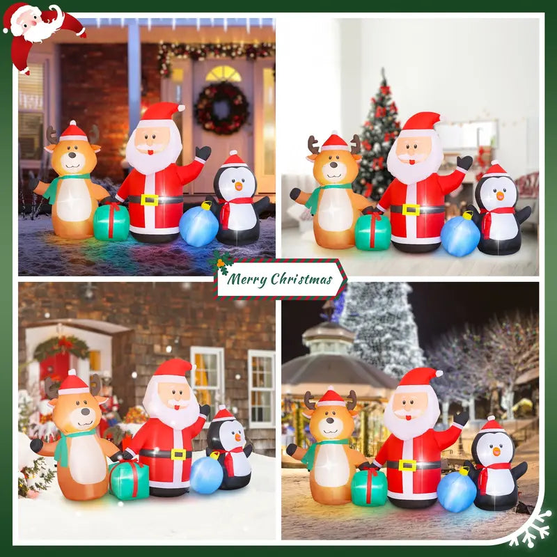 Vrilay 7.3ft Inflatable Santa Elk Penguin with LED Lights, Waterproof Yard Christmas Decoration