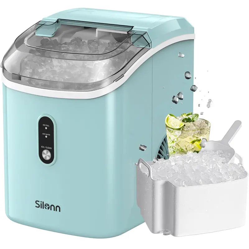 Silonn Nugget Ice Maker — 33 lbs/24H Chewable Pellet Ice Machine with Auto-Clean Function for Kitchen, Office, or Bar