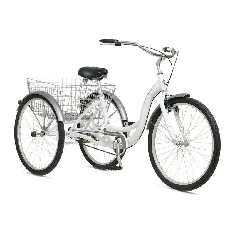 Schwinn Meridian Adult Tricycle – 26-Inch Beach Cruiser, Low-Step Frame, Wide Comfort Saddle, Foldable Basket