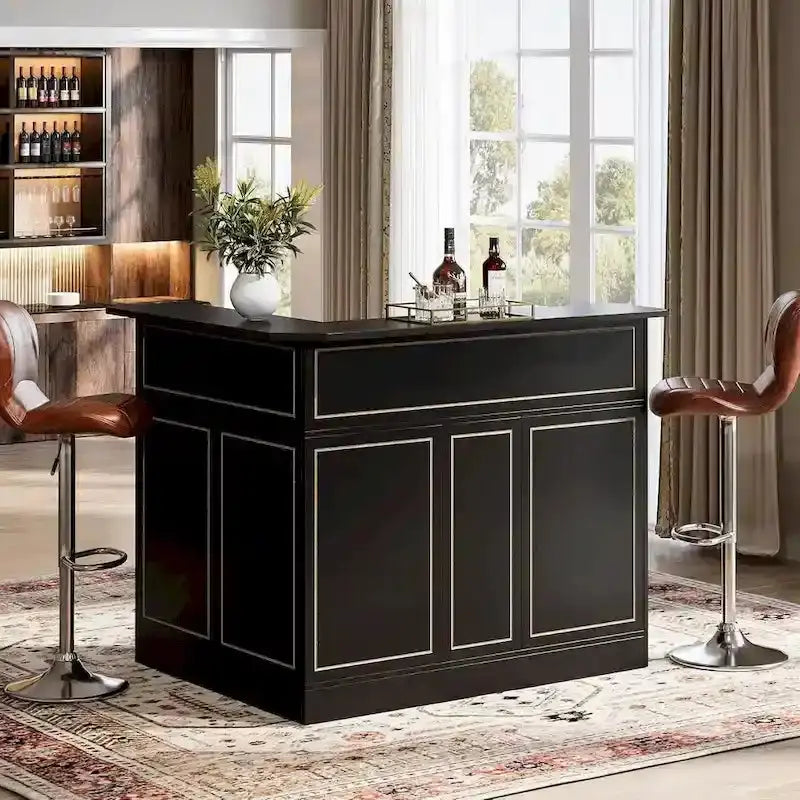 L-Shaped Bar Cabinet with Stemware Racks – Stylish Home Pub Storage Solution