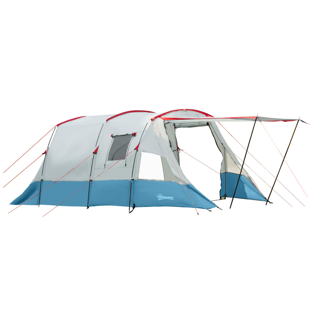 Outsunny Campingzelt, für 6-8 Personen, zwei Räume, Lampenhaken, mit Tragetasche, Blau, 5,10x2,40x1,80m