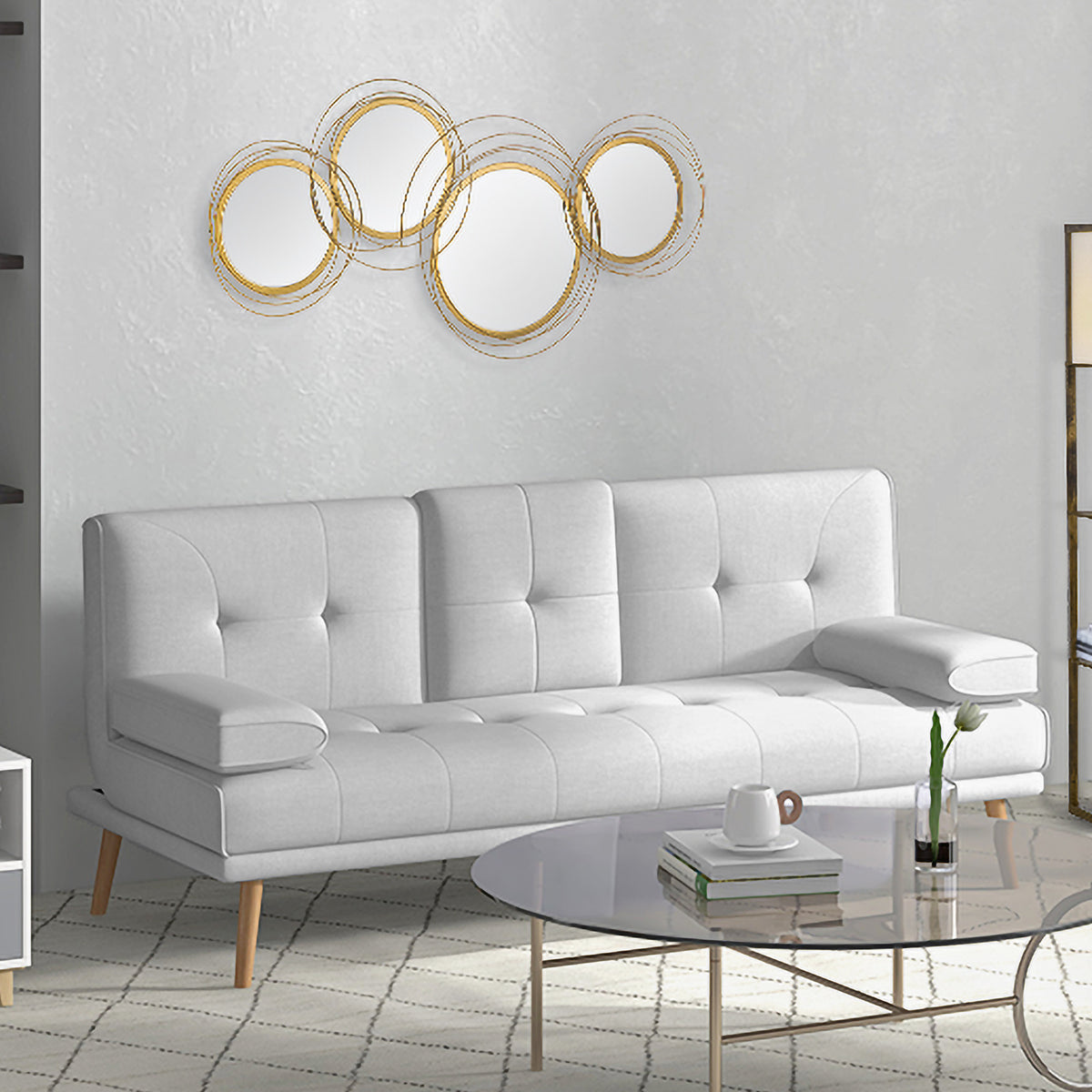 HOMCOM Spiegel-Set für Wanddekoration, Wandschmuck mit 4 runden Spiegeln, Wandspiegel, Flurspiegel,107 x 4 x 56 cm