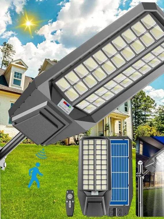 SolarBright 8000W Solar Street Light 2-Pack, 600000 Lumens, Dusk-to-Dawn, Waterproof, Energy-Efficient, 3-Year Warranty