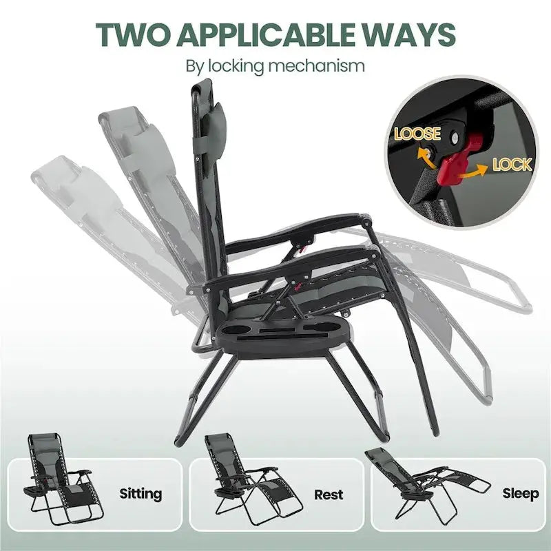 Yaheetech Twin Pack Outdoor Zero Gravity Lounge Chairs – 26-Inch Padded Patio & Camping Seating
